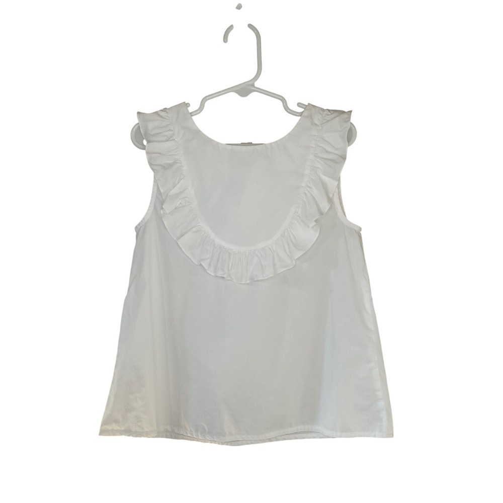 Jacadi Paris Girls White Cotton Ruffle Back Sleeveless Blouse Top Size 8A 128cm